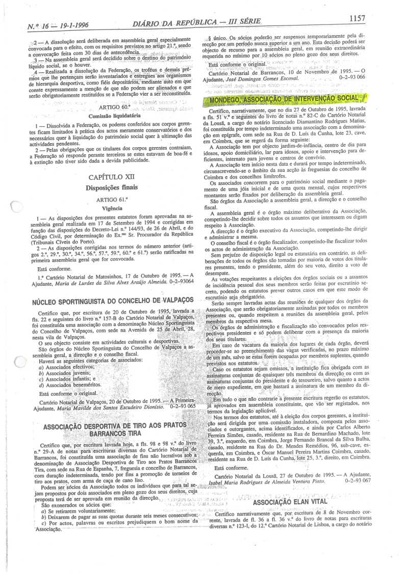 Diario da Republica - Constituição da MAIS Diario da Republica - Constituição da MAIS