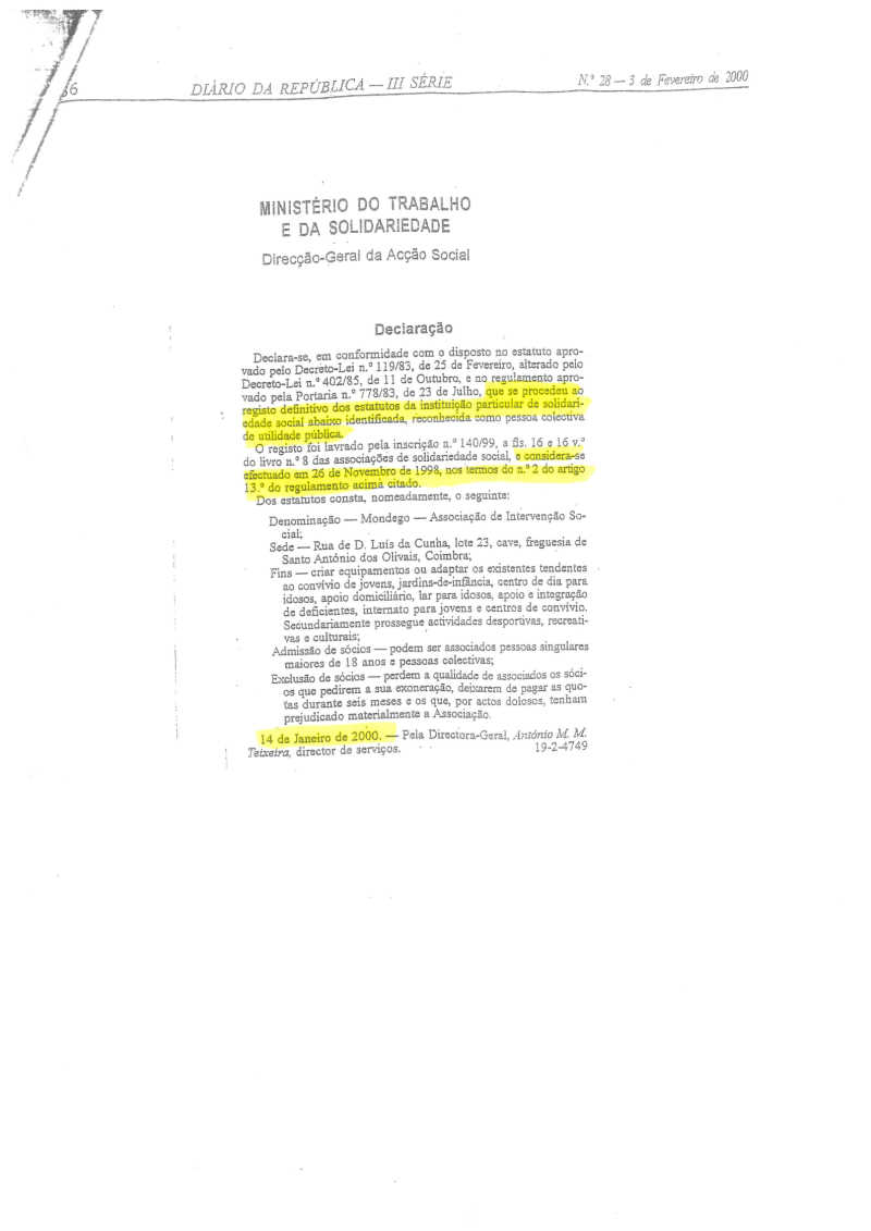 Diario da Republica - Registo da IPSS Diario da Republica - Registo da IPSS