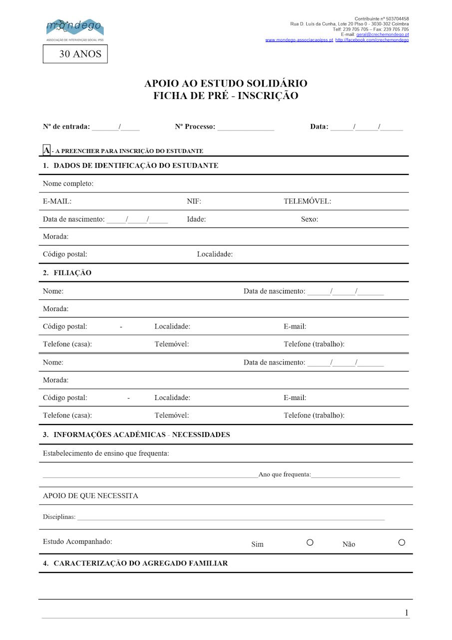 ficha pre inscricao